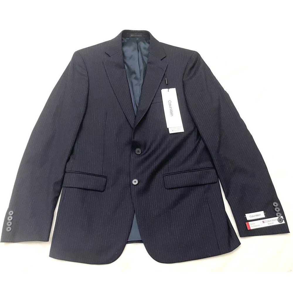 NEW Calvin Klein Wool Blend Slim Fit Pinstripe Blazer 40R Navy Blue Striped $450